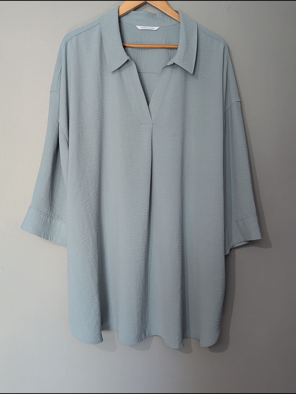 Penningtons Women's Relaxed V-Neck Collared Tunic Top Sage Lagenlook Scandi Chic - Picture 2 of 10
